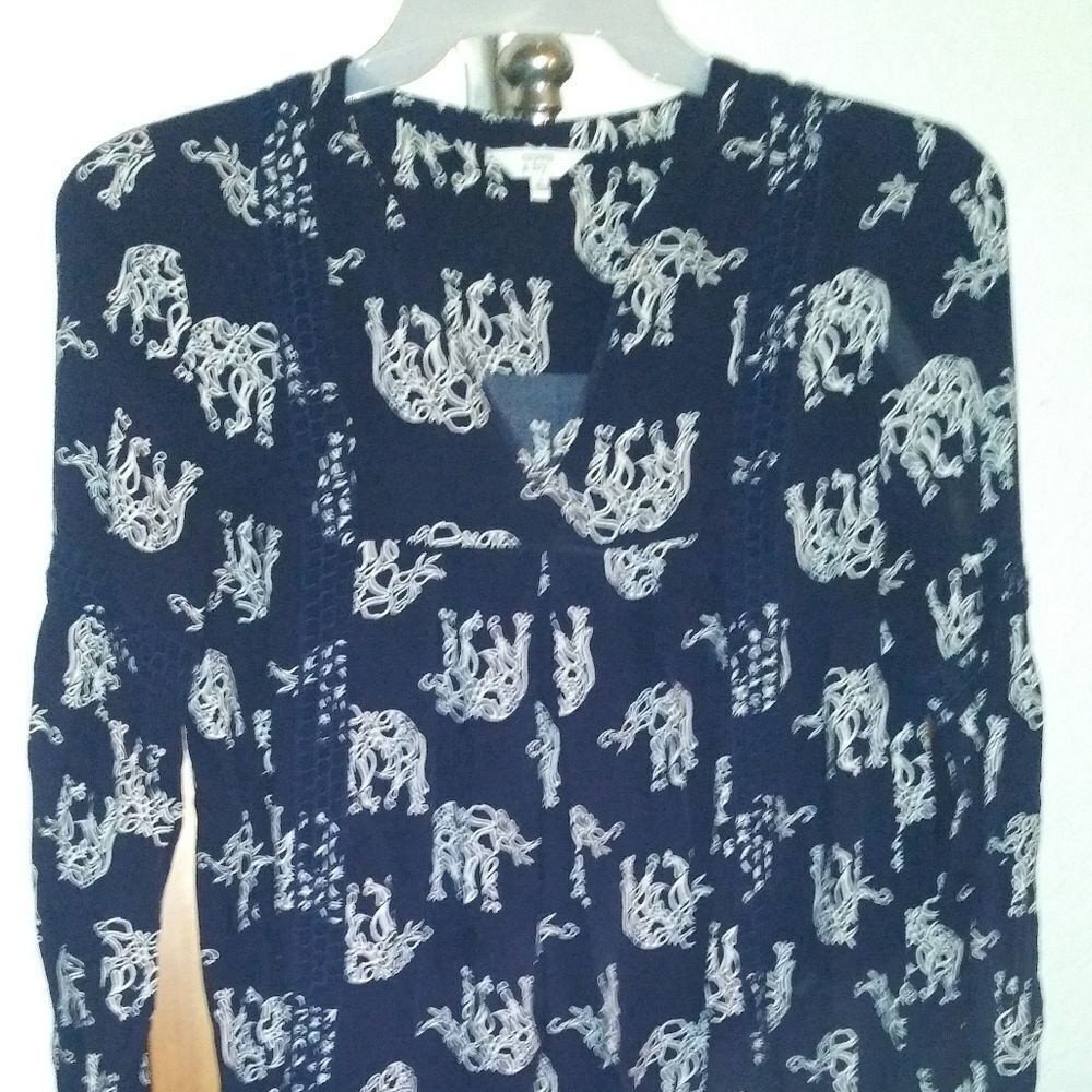 Navy blue elephant print dress sz S